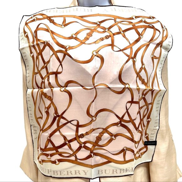 New Tag on Burberry Miniscarf 23" Cotton/Silk ivery Light pink bow (51) - Picture 9 of 13